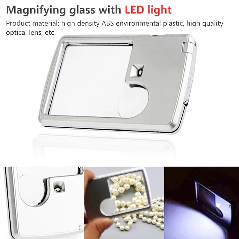 Handheld 3X 6X LED Magnifier Portable Loupe Magnifying Glass Ultra-thin Square Magnifying Glass with Led Light Jewelry Loupe