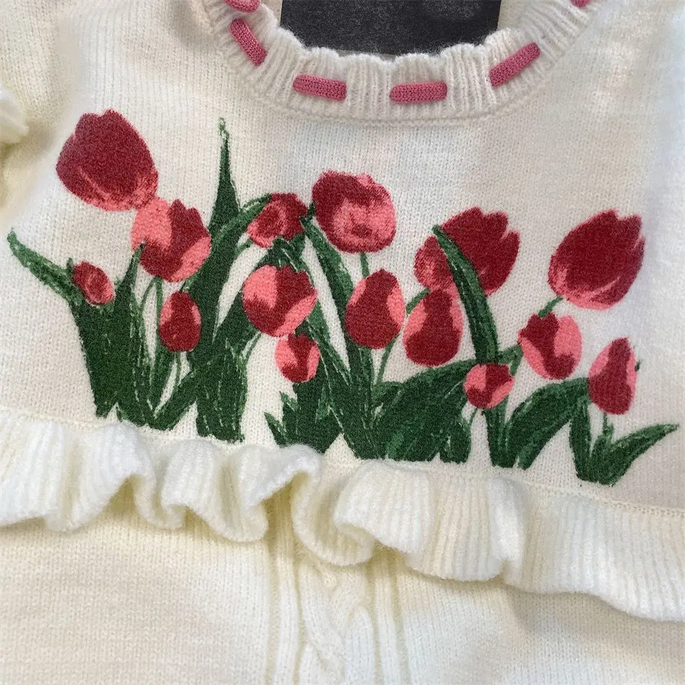 Женский кружевной свитер с длинным рукавом свободный ощущение деревянных ушей