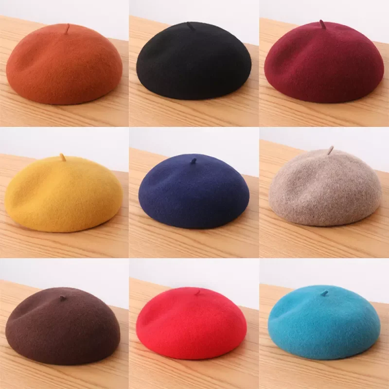 

Elegant Women Girl Beret French Artist Warm Wool Winter Beanie Hat Cap Vintage Plain Beret Hats Solid Color Lady Winter Caps