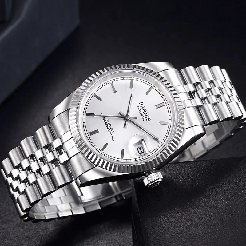 

Новинка, 36 мм бриллиант, японский ювелирный изделие 821A 21, автоматическое движение автоподзаводом, светящийся серебряный циферблат, Роскошные мужские часы