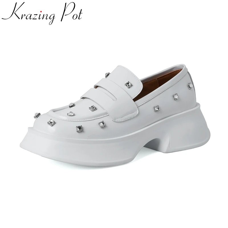 Лоферы Krazing Pot из натуральной кожи с квадратным носком корейские туфли на высоком