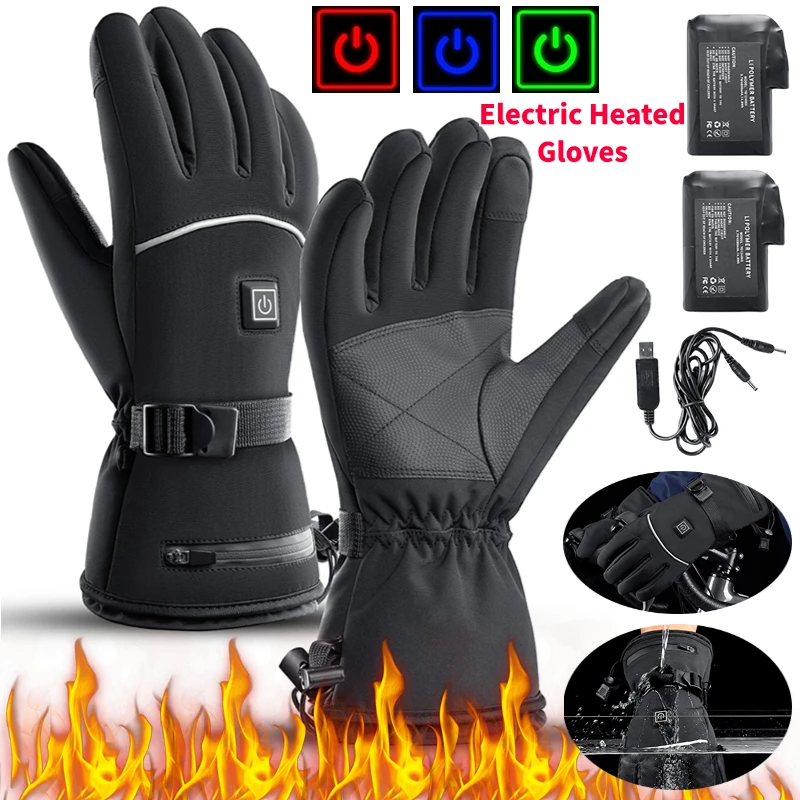 

1 Pair Heating Motorcycle Gloves Waterproof Riding Guantes Touch Screen Electric Heated Motorbike Gloves for Winter Camping Ski