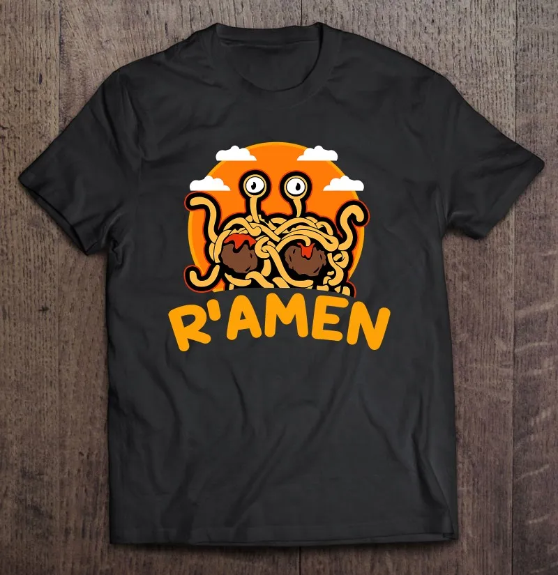 

Футболка мужская оверсайз, хлопковая рубашка с принтом летающих рамен, спагетти, монстр, подарок, одежда