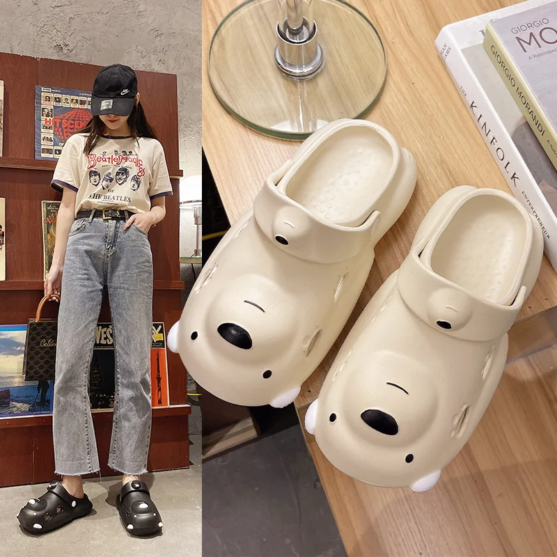 

Summer Women Slippers Indoor Bathroom Slides Non-slip Soft Home Couple Cartoon Men's Flip Flops Bear Beach Sandals Ladies Shoes