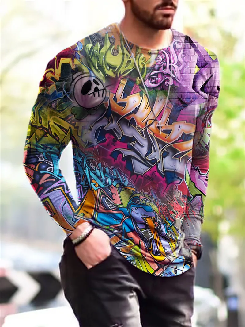 

Gothic Street Style Hip Hop Rock Men's Long Sleeve T-Shirts Spring Autumn 3D Printing Youthful Vitality Tops Tees Plus Size 6XL