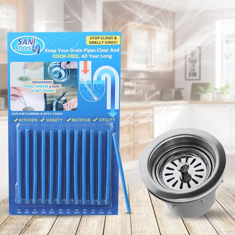 

Дренажный очиститель для кухонных труб, дноуглубительные палочки Sani, очиститель для раковины, очиститель канализационных труб, средство дл...