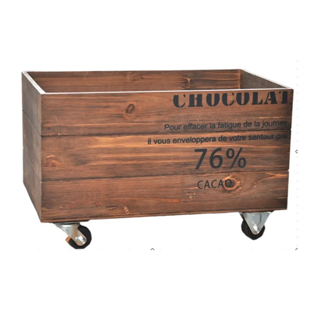 Handmade Vintage Rectangle Cedar Wood Organizer Storage Box on Wheels