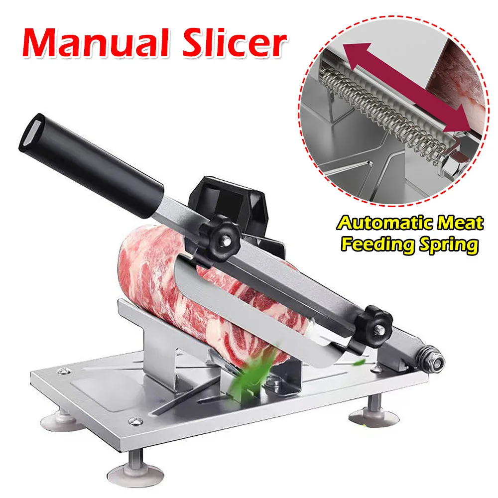 

Manual Slicer Stainless Steel Spring Automatic Meat Delivery Food Cutter Slicing Machine for Frozen Meat Lamb Roll Vegetab