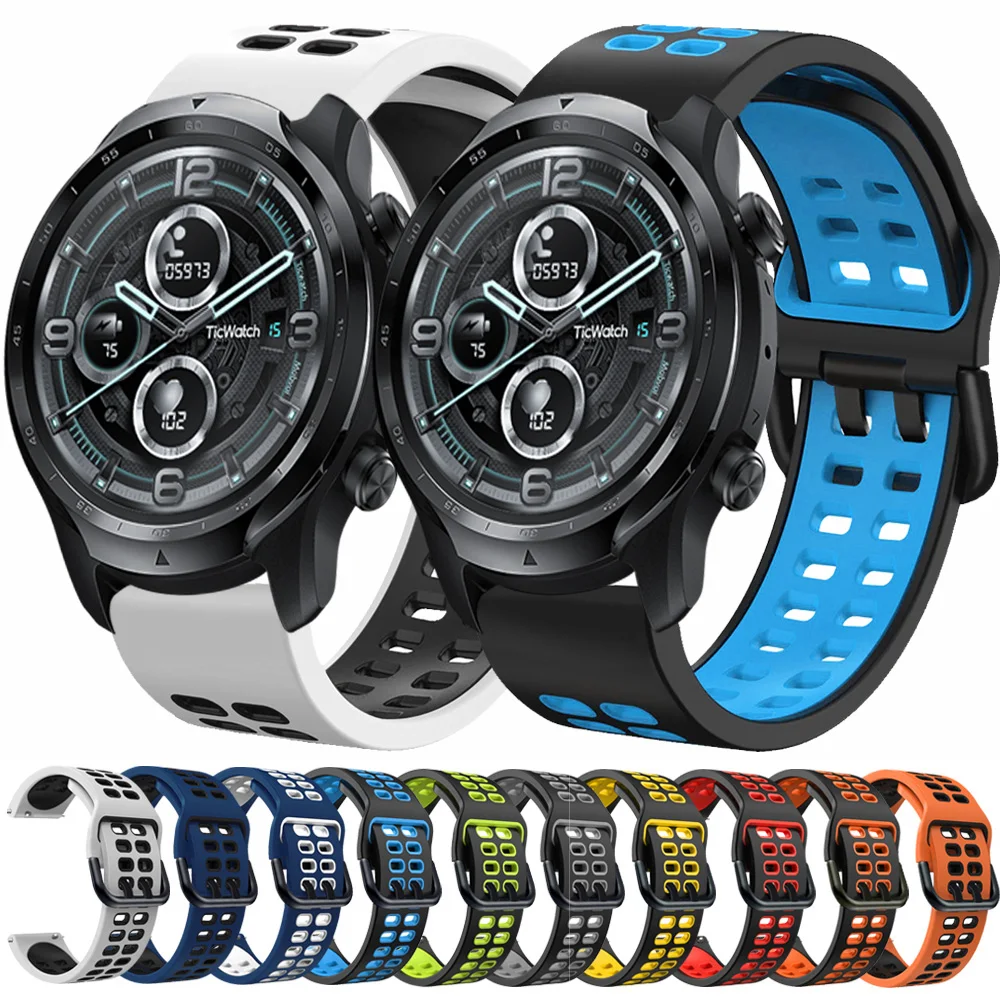 

20mm 22mm Sport Silicone Strap For TicWatch Band Pro 3 Ultra GPS /GTX/S2/E2/E3/GTH Watchbands Replace Bracelet wrist Accessorie