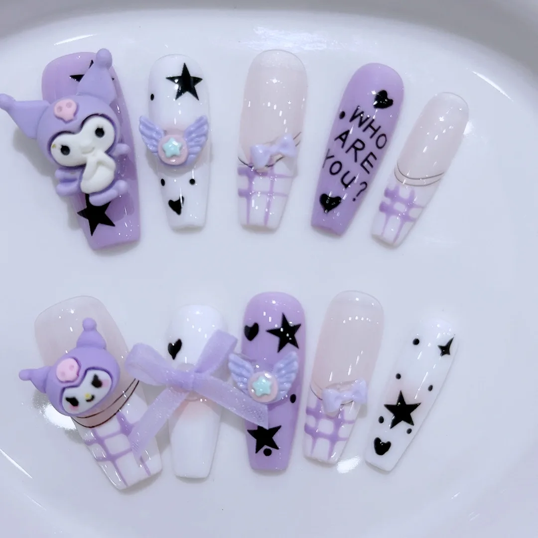 10 шт. Гавайский ручной работы Hello Kitty Kuromi Nail 3D Лук кошачий глаз жемчуг тонкий