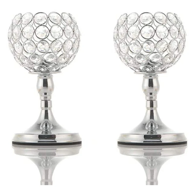 

Silver Crystal Candle Holder, Decorative Candle Lanterns, Ornaments for Living Room Table Centerpiece,2Pcs 20cm Tall