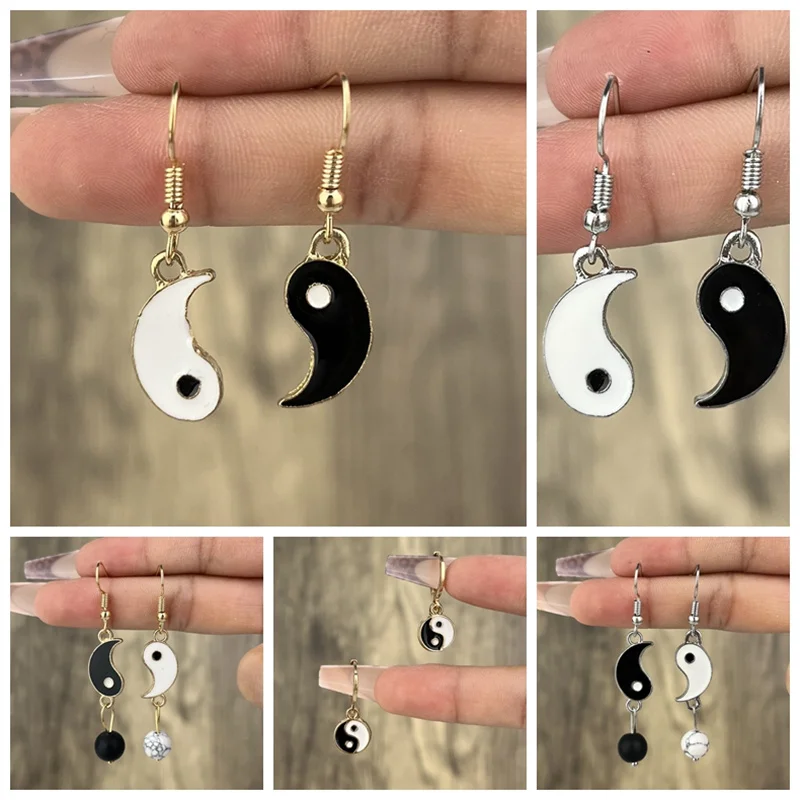 

Drip Oil Tai Chi Gossip Drop Earrings For Women Fashion Simple Mysterious Romantic Ball Pendant Earrings Statement Jewelry Gift