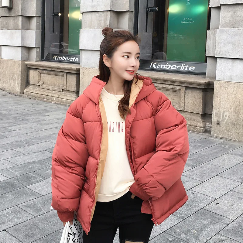 Women Hooded Warm Winter Solid Fashion Cotton Padded Jackets New Female Zipper Plus Velvet Plush Jacket Short Overcoat Parkas