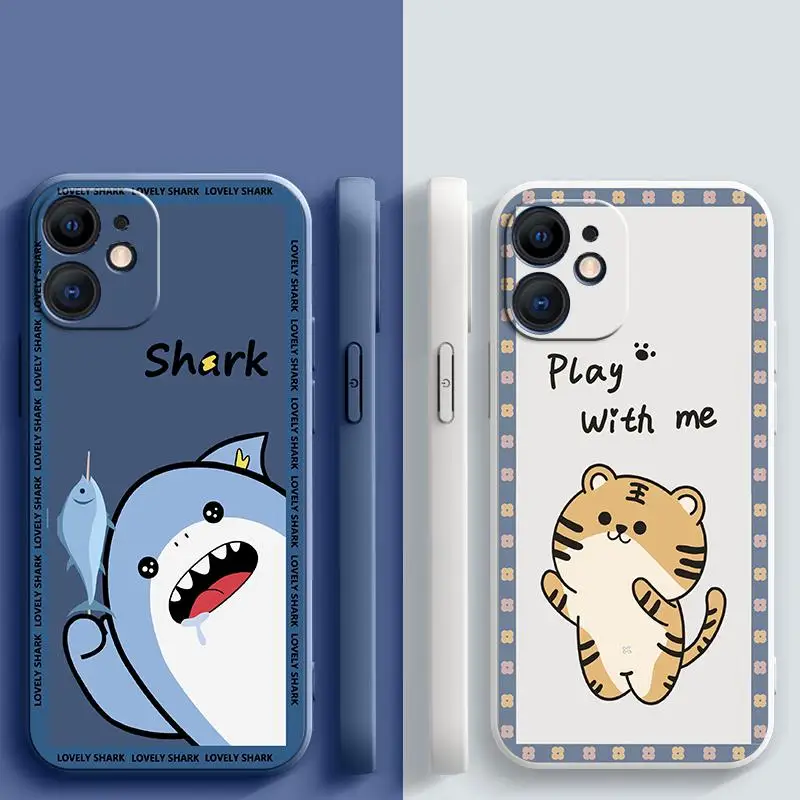 Чехол для телефона Cartoon Cute Shark Tiger для iPhone 12 7 7P SE 2020 8 Plus 6 6s X Xr Xs 11 13 Max Pro Mini E6nj из кожи.