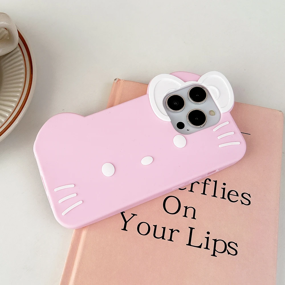 Мягкий силиконовый чехол для телефона с большим лицом Hello Kitty Candy Bowknot iPhone 16 Pro Max 15 14