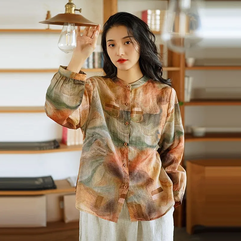 Новое поступление весенний художественный стиль женские повседневные рубашки