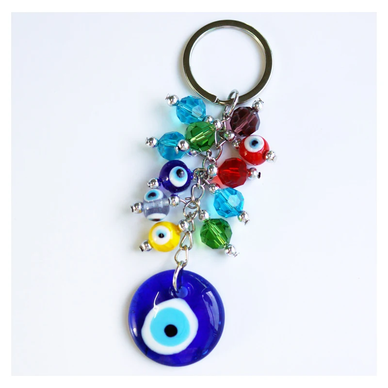 

Turkish Lucky Blue Evil Eye Glass Keychain Hamsa Protection Pendant Charms Bag Car Key Chain Ring for Women Men Gift Home Decor