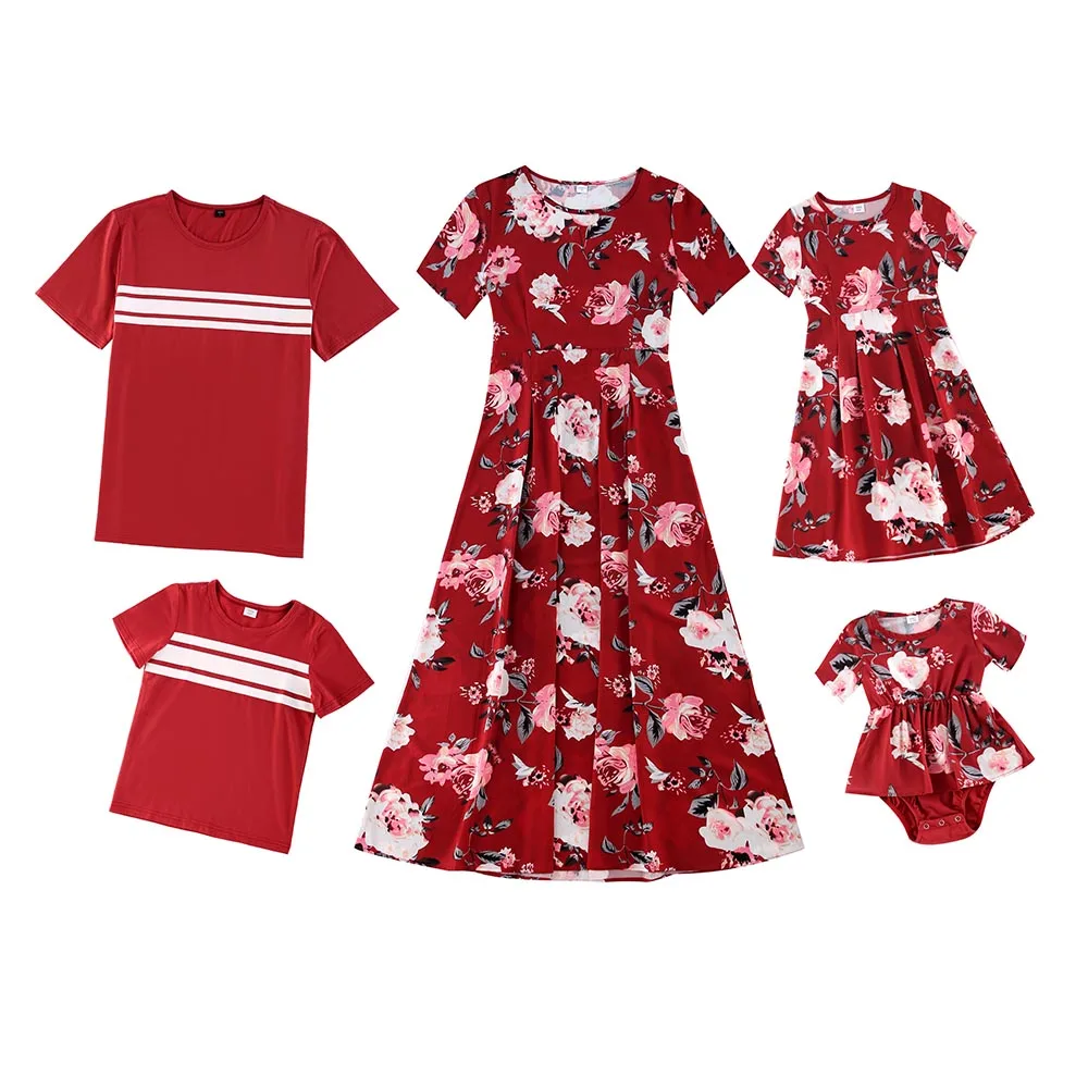 Summer Family Look Mom and Me Dress Mother Daughter Red Color Dress Dad Boys Polo Shirts Family Matching Outfits Clothes