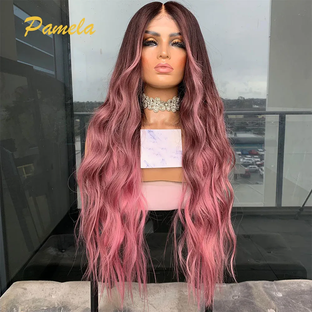 

30inch Pink Blonde Colored Glueless Wig Human Hair Ready To Go 250% Density Body Wave 13X4 HD Transparent Lace Frontal Wig