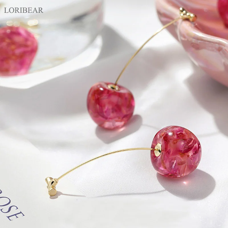 

Long Sweet Hanging Earrings For Women French Cherry Jewelry Korean Fashion Vintage 2022 Trend Wedding Pendant Women's Earring