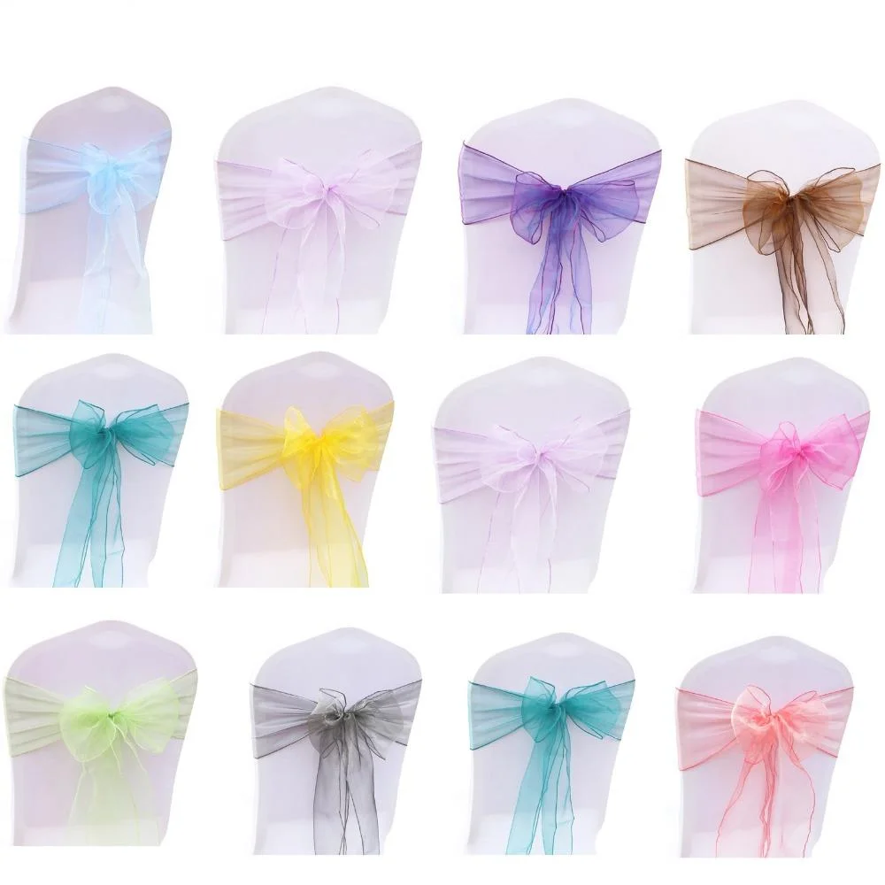 

25pcs/Set Sheer Organza Tull Fabric Chair Cover Sash Bow Sashes Wedding Party Banquet Decoration 20 Colors