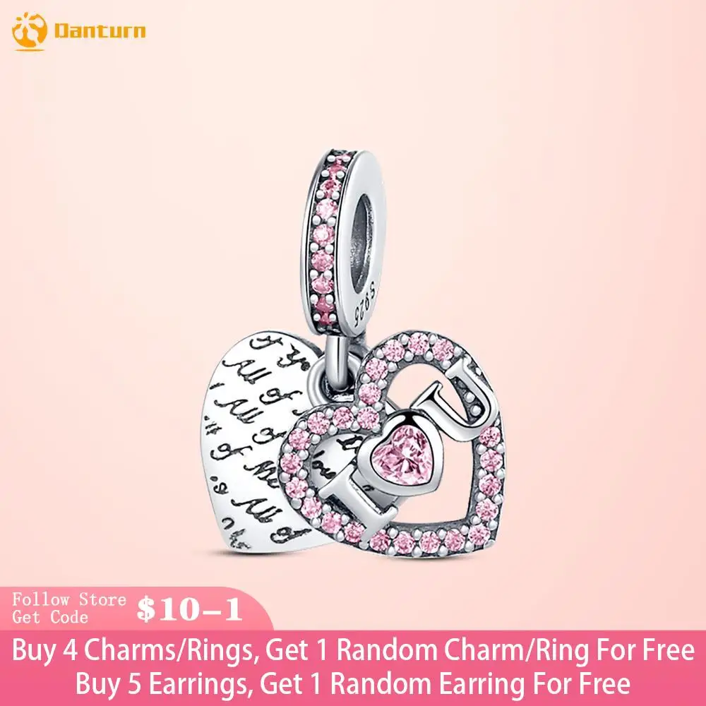 

Danturn 925 Sterling Silver Beads I Love You Pavé Heart Charm fit Original Pandora Bracelets Fashion Fine Jewelry Gift