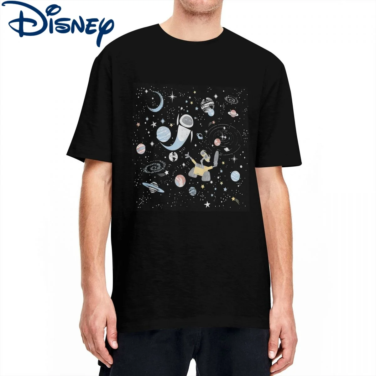

Мужская и женская футболка Disney Pixar Wall-E & Eve In Space хлопковая одежда с рисунком Винтажные Футболки с круглым воротником размера плюс