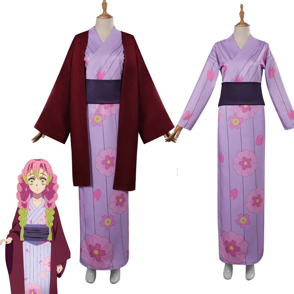 

Anime Demon Slayer Kanroji Mitsuri Cosplay Costume Kimono For Women Girls Dress Fantasia Halloween Carnival Party Disguise Suit