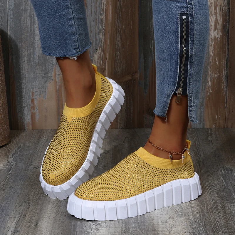 

2022 Spring New Women Platform Shoes Rhinestone Thick Bottom Sneakers Women Vulcanized Shoes Fashion Sneakers Large Size