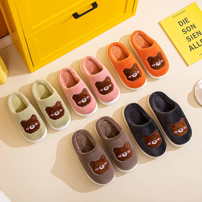 Women Winter Home Slippers Unisex Cartoon Pattern Non-slip Soft Winter Warm House Slippers Indoor Bedroom Couples Floor Shoes