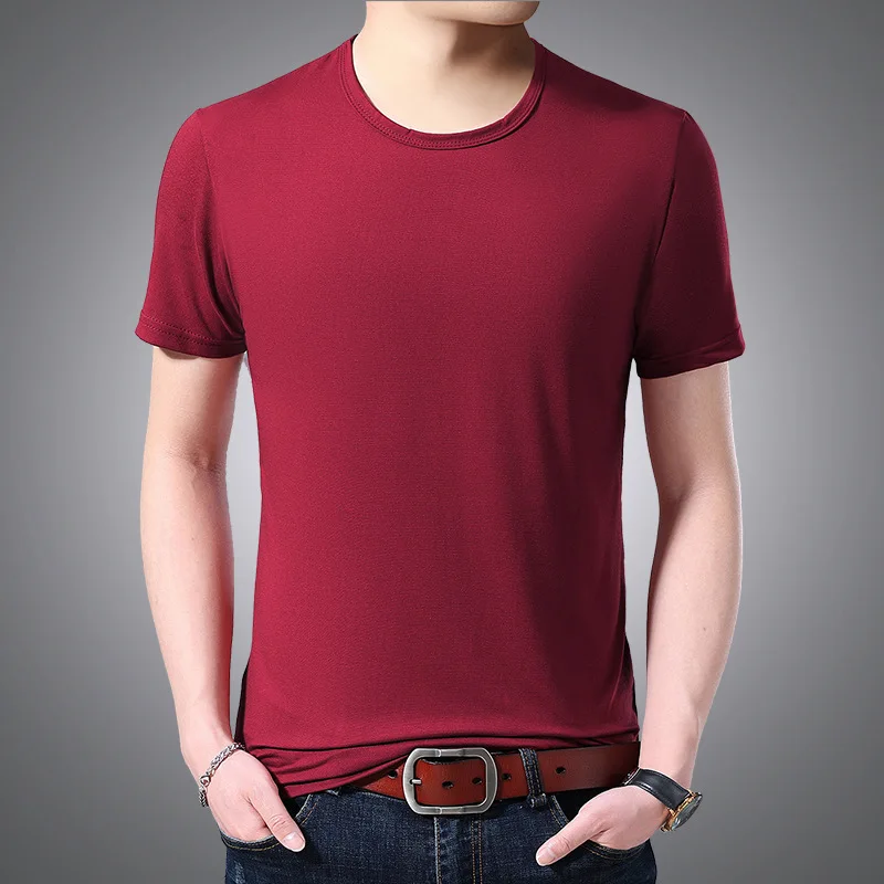 

Рубашка мужская стрейчевая с круглым вырезом, короткий рукав, хлопок, Однотонная футболка, молодежная одежда, уличная одежда CN (происхожден...