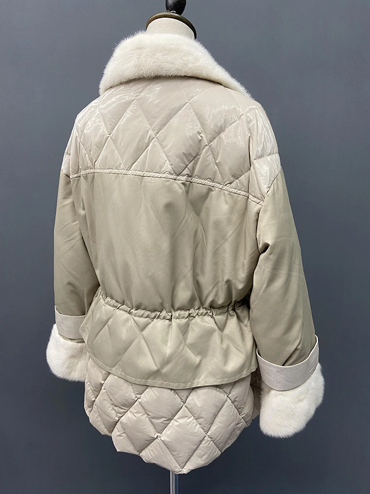 Parka Down Jacket With Mink Fur Collar Women Fashion Mink Cuffs Coat Winter Warm Slim Clothes Female Lattice Fur Jacket 2022 New enlarge