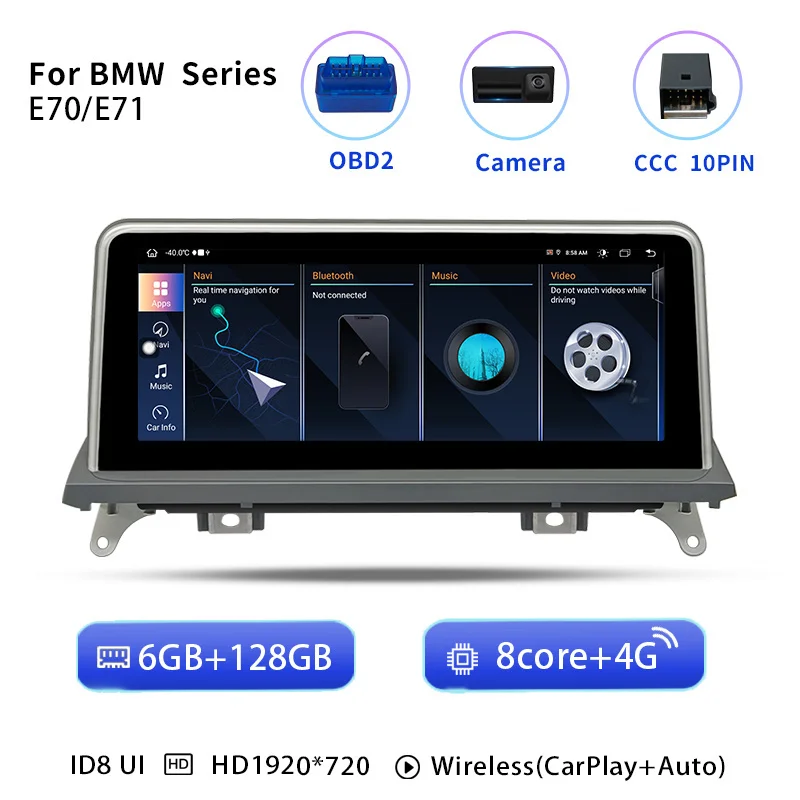 

Автомобильный мультимедийный плеер Android 14, для BMW X5 E70 X6 E71 2007-2013, радиоэкран, оригинальный CCC CIC, навигация, аудио Carplay