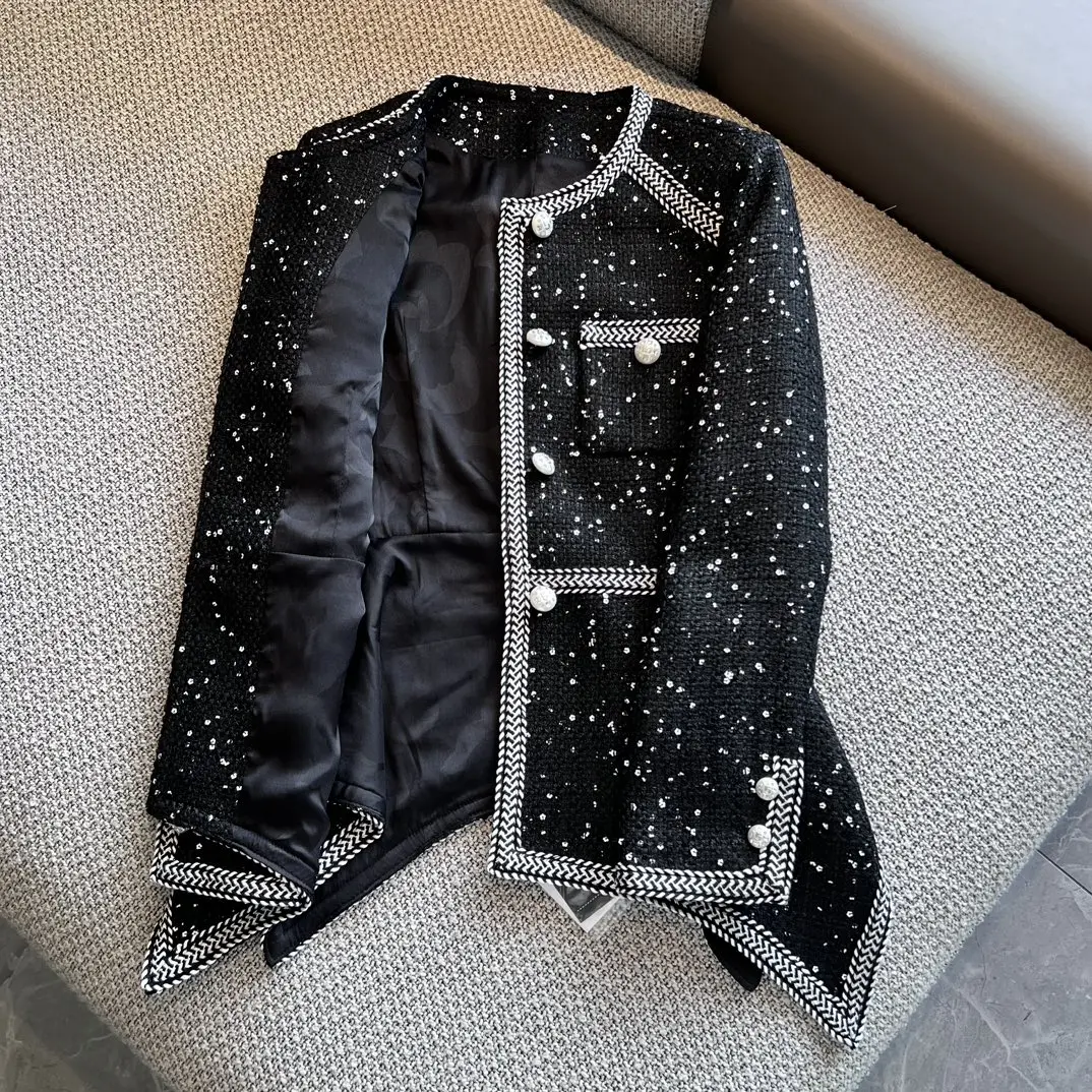 

Spring and Autumn Designer Irregular Coat Flower Sequin Thick Tweed Women's Fashion Coat