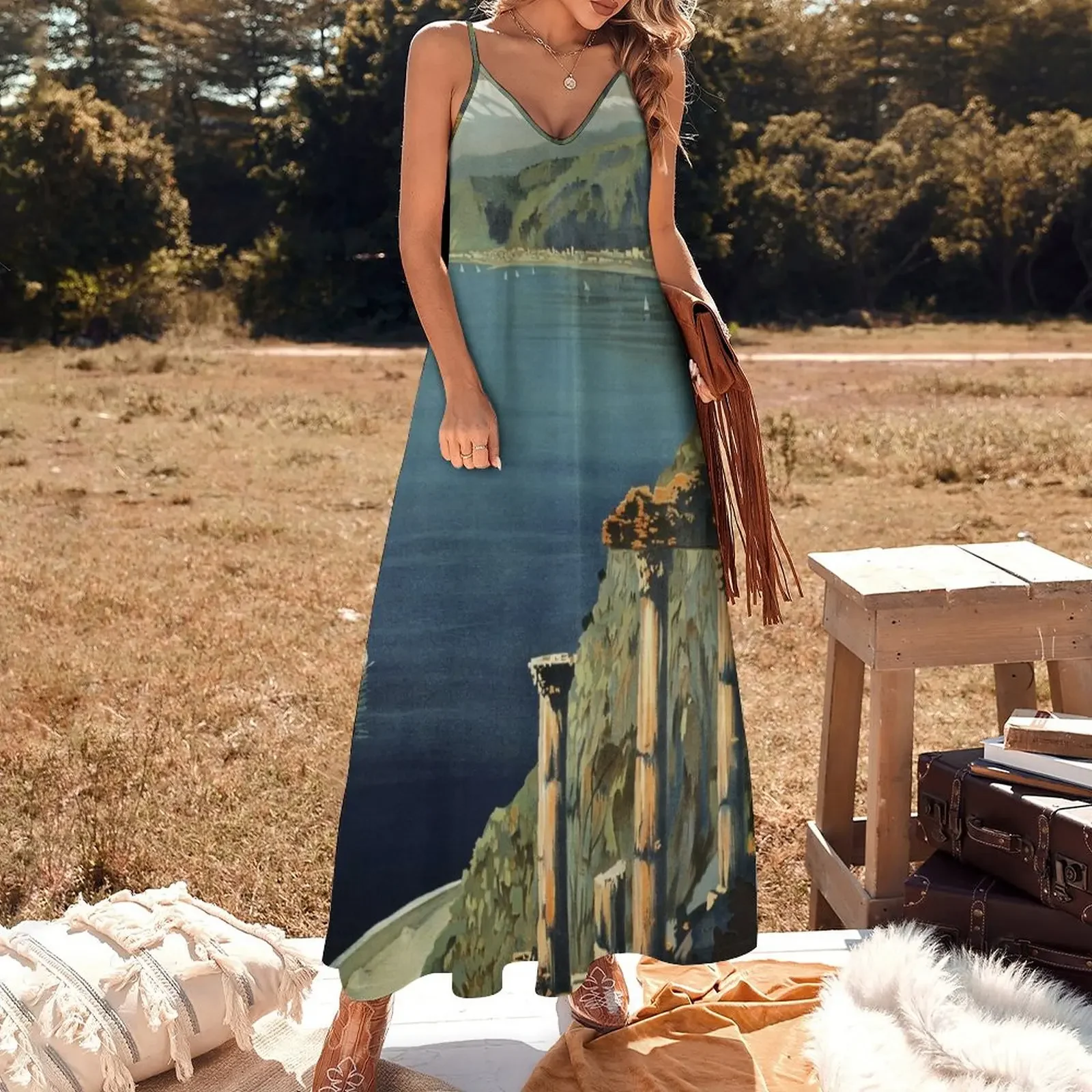 Винтажное платье Taormina Sicily итальянское без рукавов для путешествий выпускного