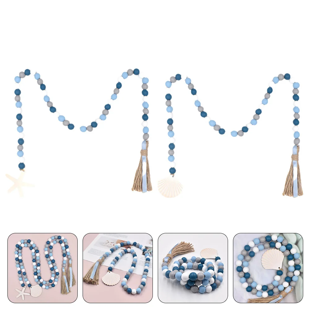 

2 Pcs Ocean Wind Wooden Beads Blue Ornament Bedroom Hanging Ornament Decorate Tiered Tray Decor Rope Bead Garland