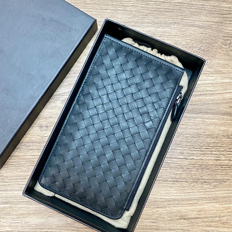 Hand-Woven Leather Wallet Men's Large-Capacity Ultra-Thin Long Anti-20 Card Position Degaussing Genuine Leather Card Holder