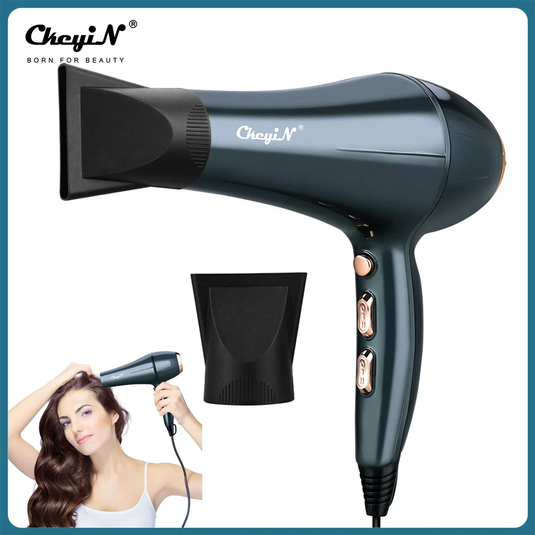 CkeyiN 2200W Professional Hair Drye Ionic Strong Power Salon Styling Tools Hot Cold Blow Dryer & Air Collecting Nozzle Household