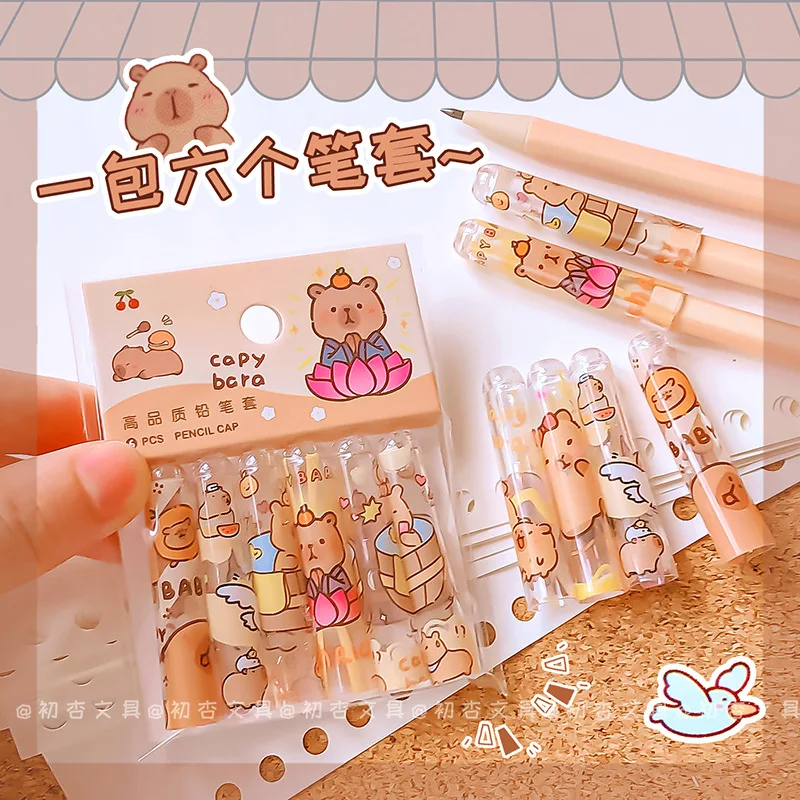 6 шт. в упаковке Kawaii Capybara защитный чехол для ручки прозрачный колпачок карандашей