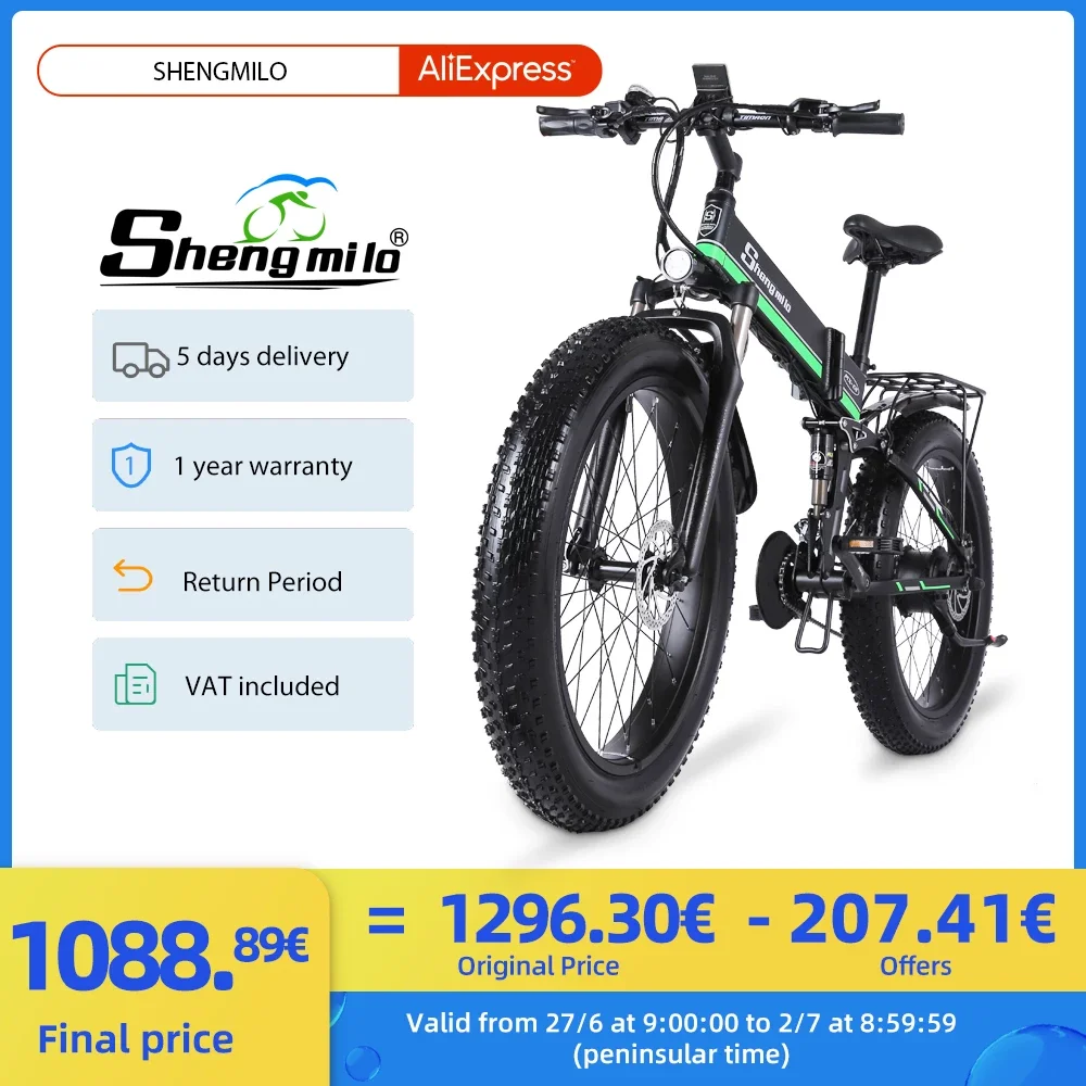 Моторный велосипед MX01 1000W48V, мощный складной электровелосипед с 5 Педалями и поддержкой 26-дюймового горного снега