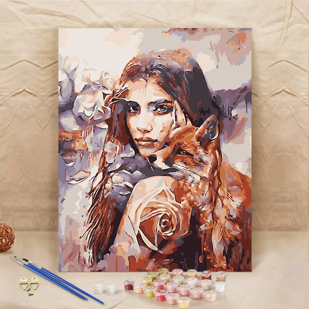 

Paint by number kits, Beauty with Fox DIY Oil Painting, Digital Painting by numbers for adult Framless Wall art