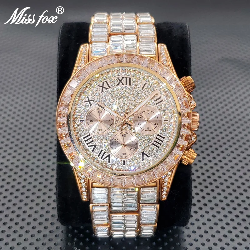 Luxury Square Diamond Watch For Men Fashion Rose Gold Bling Jewelry Wristwatch Charm Hip Hop Iced Out Waterproof Clock Gift 2022