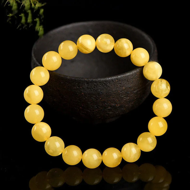 Genuine Natural Yellow Amber Gems Round Beads Bracelet Women Men Healing Stretch Amber Jewelry 7mm 8mm 9mm 10mm AAAAAA