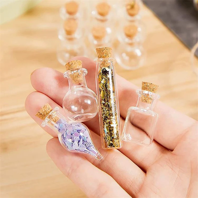 10Pcs Geometry Style Mini Glass Bottles Empty Sample Jars Wishing Wedding Home Decoration DIY Pendants Cork Stopper Storage Vial