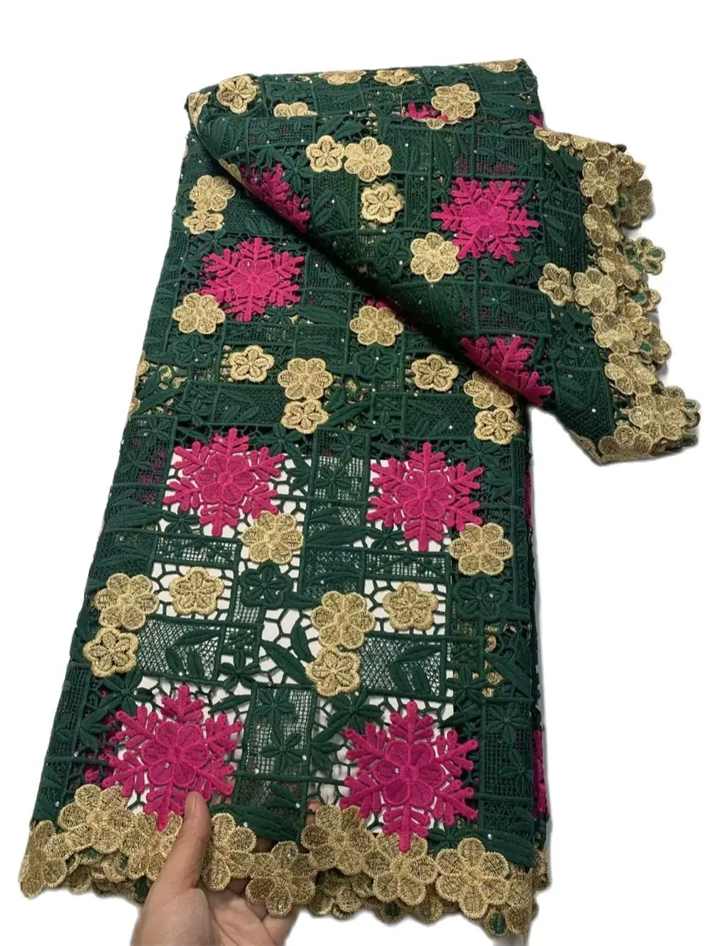 

Африканская гипюровая кружевная ткань, кружевные ткани с зеленым шнуром, высококачественное французское кружево с камнями, 5 ярдов