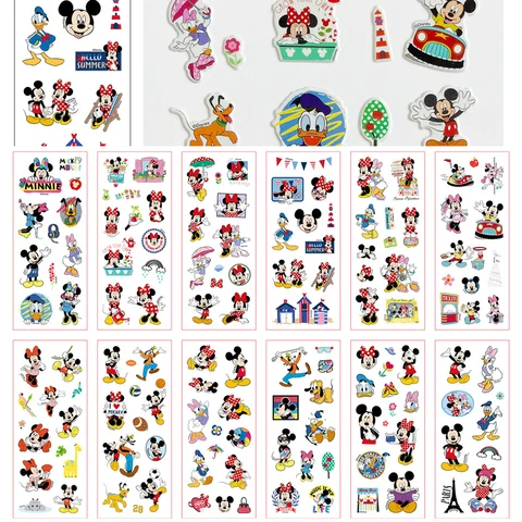 3/6/12 листов Disney Kawaii принцесса Микки Маус 3D пухлые наклейки s записки ноутбук телефон автомобиль канцелярские детские мультяшные наклейки игрушка