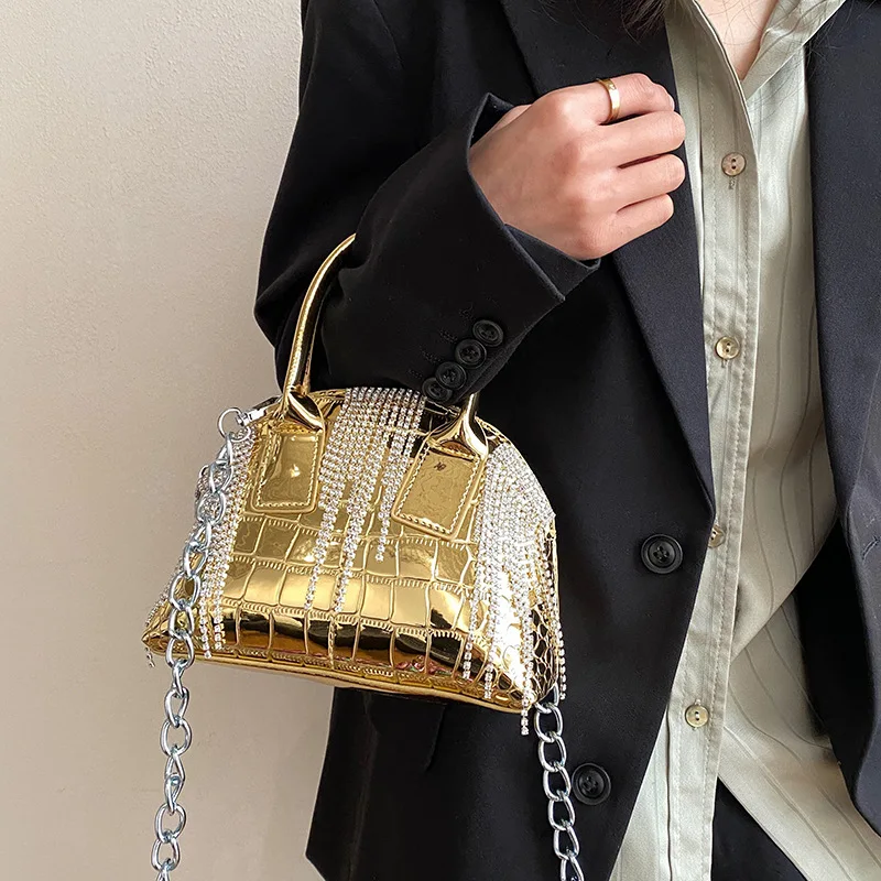 

Vintage Rhinestone Tassel Shoulder Crossbody Bags Women Shell Handbags and Purses 2023 New Design Ladies Messenger Bags