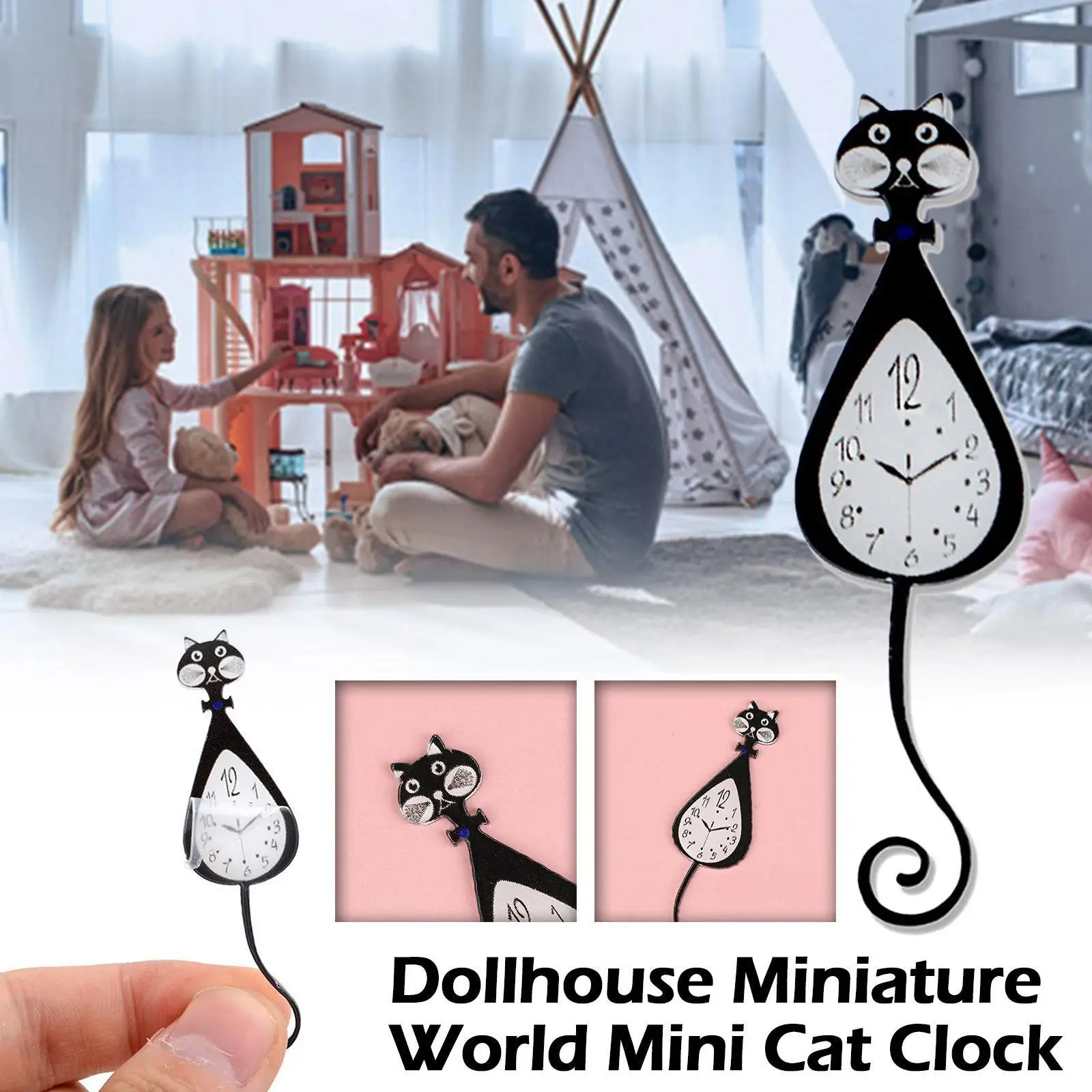 

1:12 миниатюрный кукольный домик, миниатюрные часы в виде кошки, для гостиной, кухни, имитация куклы, прекрасные аксессуары, Миниатюрная игруш...