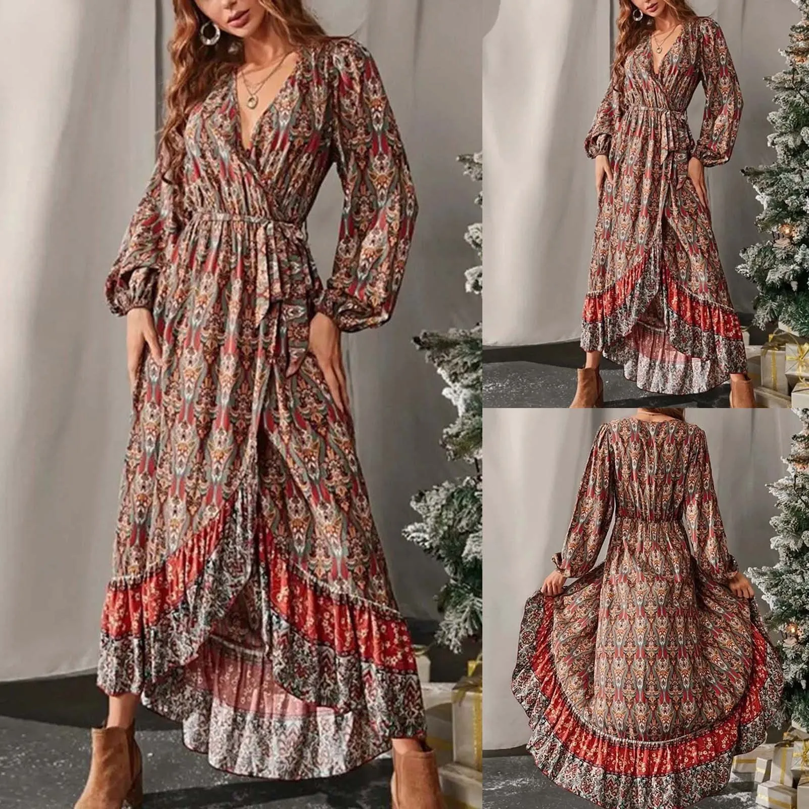 

Женское платье с длинным рукавом и V-образным вырезом