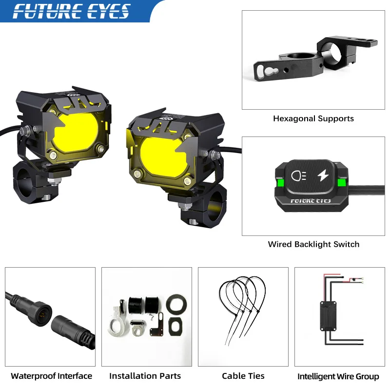 

FUTURE EYES F20-X Backlight Wired Switch Low High Beam LED Light Motorcycle Auxiliary Lamp